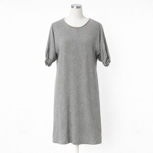Lilla P Grey Ribbed Knit Midi Dress Small | Cotton Modal | Casual Comfort